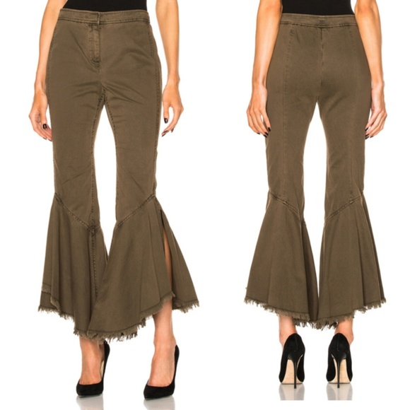 Cinq a Sept Olive Flare Leg Casusl Pants sz 10 - Picture 2 of 8